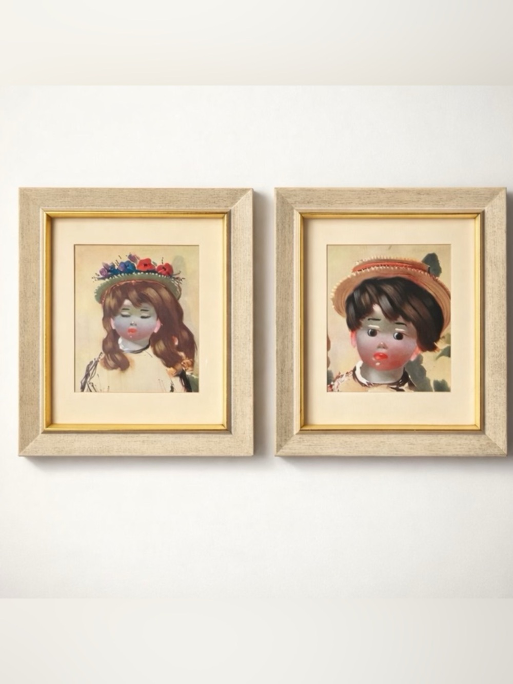 Vtg Pair of Framed Prints by Nino Giuffrida in Silver-Gold Frames - please read